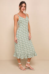 Darling Daisies Green Floral Print Midi Dress