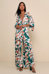 From Sunrise Teal Floral Print Wide-Leg Jumpsuit
