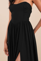 Luxe Favorite Black Strapless Ruched Maxi Dress