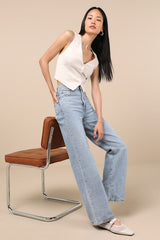 Ribcage Light Wash Wide-Leg Denim Jeans