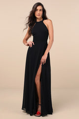 Confidently Charismatic Black Backless Halter Maxi Dress