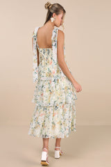 Svea Light Yellow Floral Tiered Tie-Strap Midi Dress