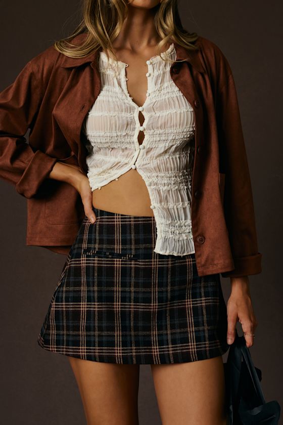 Haislyn Burgundy Plaid A-Line Skort