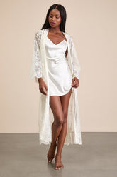 Leonor Ivory Satin Slip and Lace Robe Set