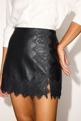 Dayva Black Vegan Leather Lace Mini Skirt