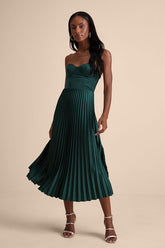 Irelyn Dark Green Satin Bustier Midi Dress