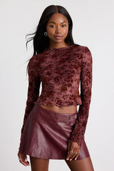 Victoria Dark Mauve Floral Burnout Long Sleeve Top