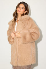 Endora Tan Faux Fur Longline Coat