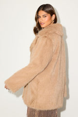 Endora Tan Faux Fur Longline Coat