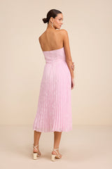 Perfectly Stunning Light Pink Jacquard Strapless Midi Dress