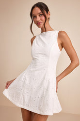 Celenia White Eyelet Embroidered Sleeveless Mini Dress