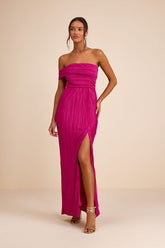 Poised Performance Fuchsia Plisse One-Shoulder Maxi Dress