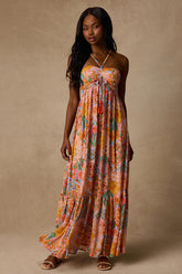 Grace Bay Blush Multi Boho Print Halter Maxi Dress