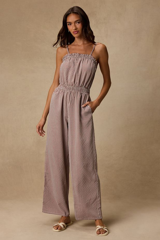 Dylan Brown Gingham Wide-Leg Jumpsuit