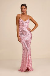 Sparkle 'til Dawn Light Pink Sequin Lace-Up Mermaid Maxi Dress
