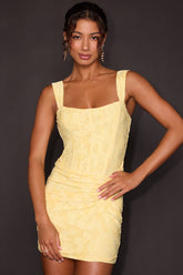 Celeste Light Yellow Floral Burnout Bustier Mini Dress