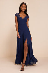 Momentous Moments Dark Blue Lace Backless Maxi Dress