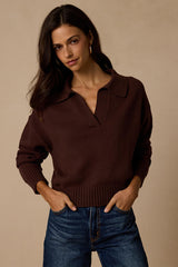 Cozy Forecast Dark Brown Collared Pullover Sweater