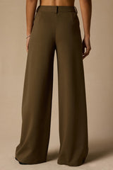 Greta Olive High-Rise Wide-Leg Trousers