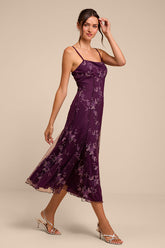 Sandia Plum Floral Embroidered Midi Dress