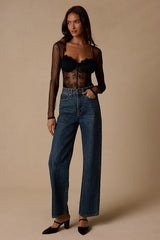 Vaughn Black Sheer Lace Bustier Bodysuit