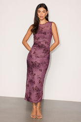 Shane Purple Floral Sleeveless Midi Dress