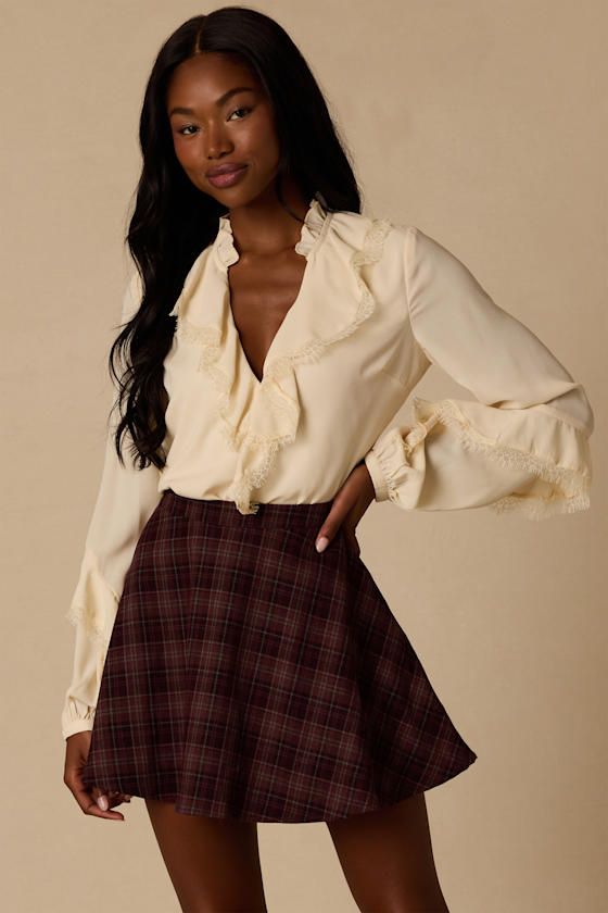 Addington Burgundy & Black Plaid Mini Skirt