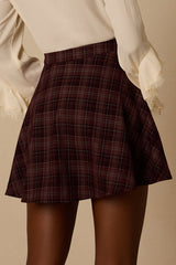 Addington Burgundy & Black Plaid Mini Skirt