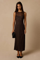 Maude Brown Dot Mesh Midi Dress