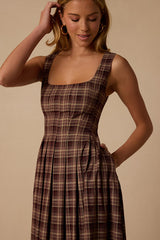 Dolly Brown Plaid Maxi Dress