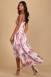 An Enchanting Dream Purple Multi Print High-Low Maxi Dress