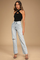 Essential Energy Black Ribbed Sleeveless Cutout Cross-Front Top