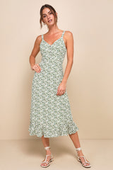 Darling Daisies Green Floral Print Midi Dress