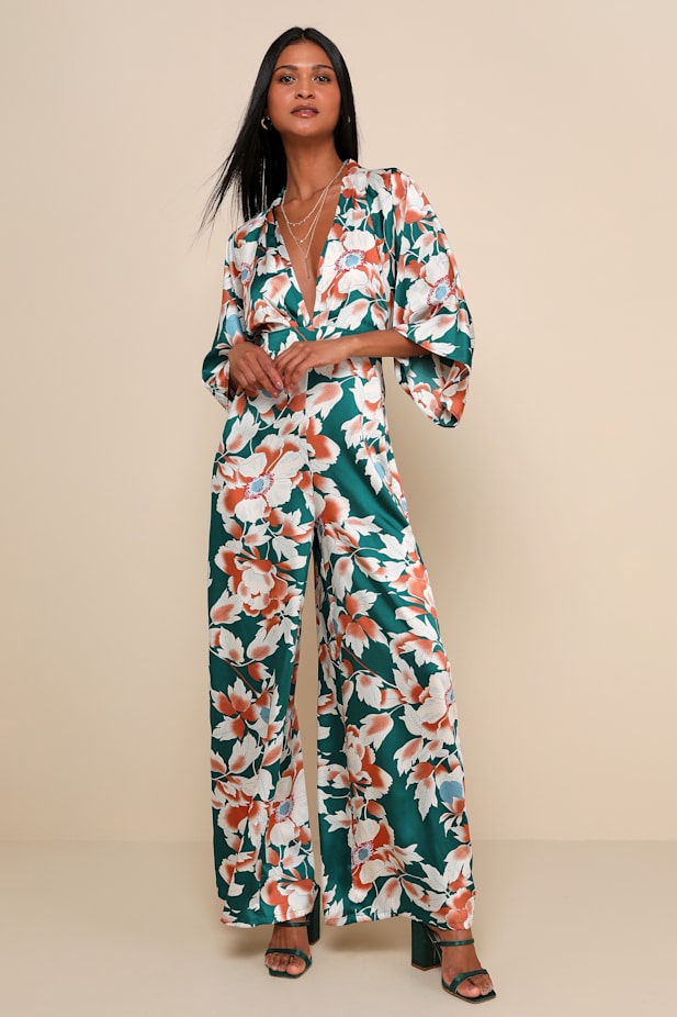 From Sunrise Teal Floral Print Wide-Leg Jumpsuit