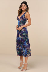 Delight in Elegance Navy Blue Multi Floral Halter Midi Dress