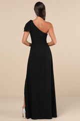 Simply Brilliant Black One-Shoulder Bow Maxi Dress