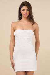 Dramatic Intent White Strapless Corset Bodycon Mini Dress
