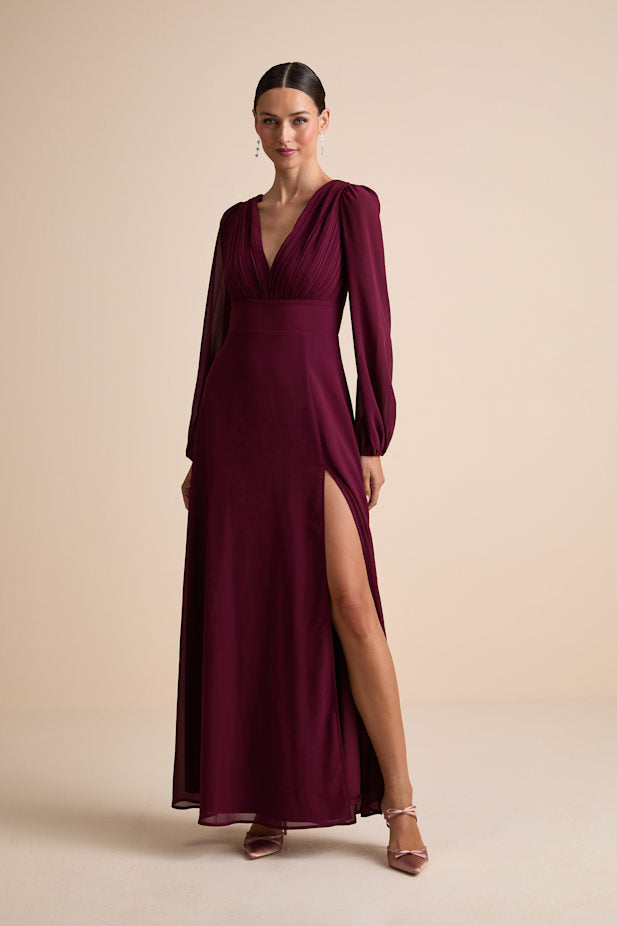 Marvelous Affair Burgundy Pleated Lace-Up Maxi Dress