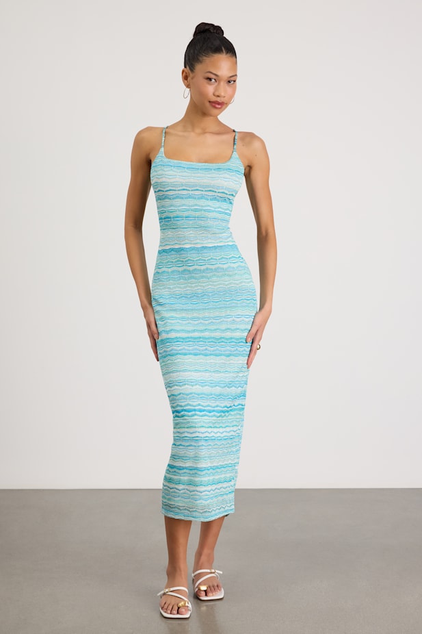 Alanza Turquoise Multi Tie-Back Sweater Midi Dress