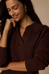 Cozy Forecast Dark Brown Collared Pullover Sweater