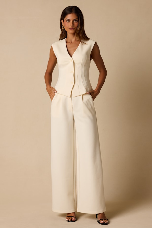 Greta Cream High-Rise Wide-Leg Trousers