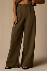 Greta Olive High-Rise Wide-Leg Trousers