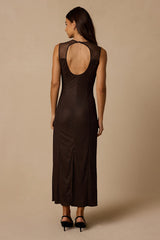 Maude Brown Dot Mesh Midi Dress
