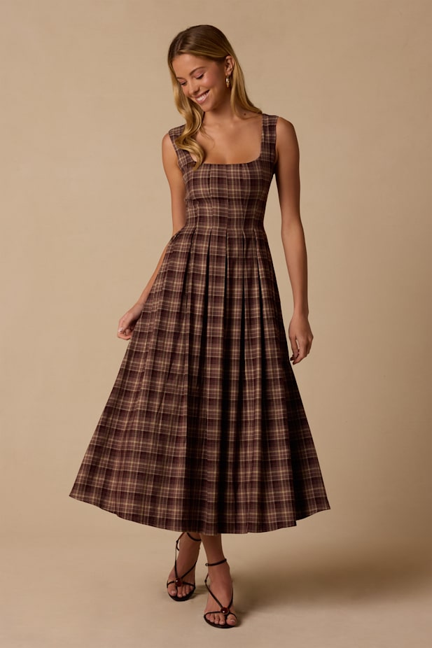 Dolly Brown Plaid Maxi Dress