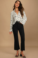 Keep Things Classy Beige Floral Print Button-Up Long Sleeve Top